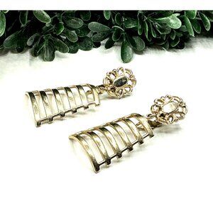 Vintage Gold-Tone Dangling Clip-On Earrings Tiered Ladder Motif